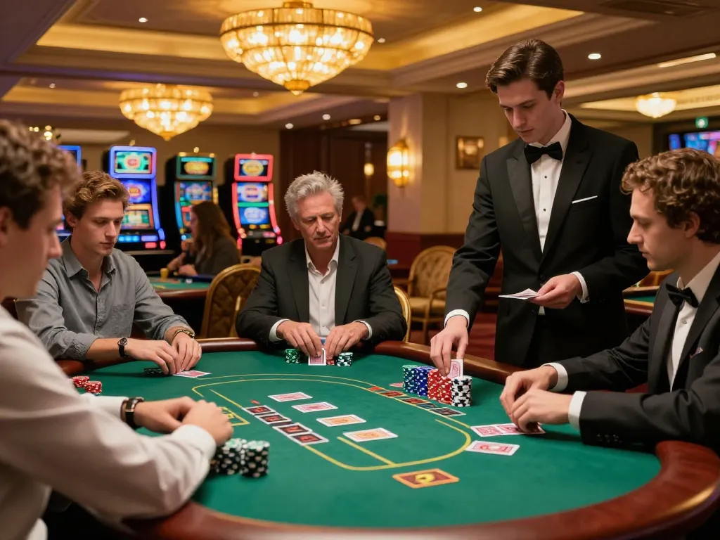 Intense blackjack gameplay at a luxurious casino featuring strategic bets and the excitement of say88.