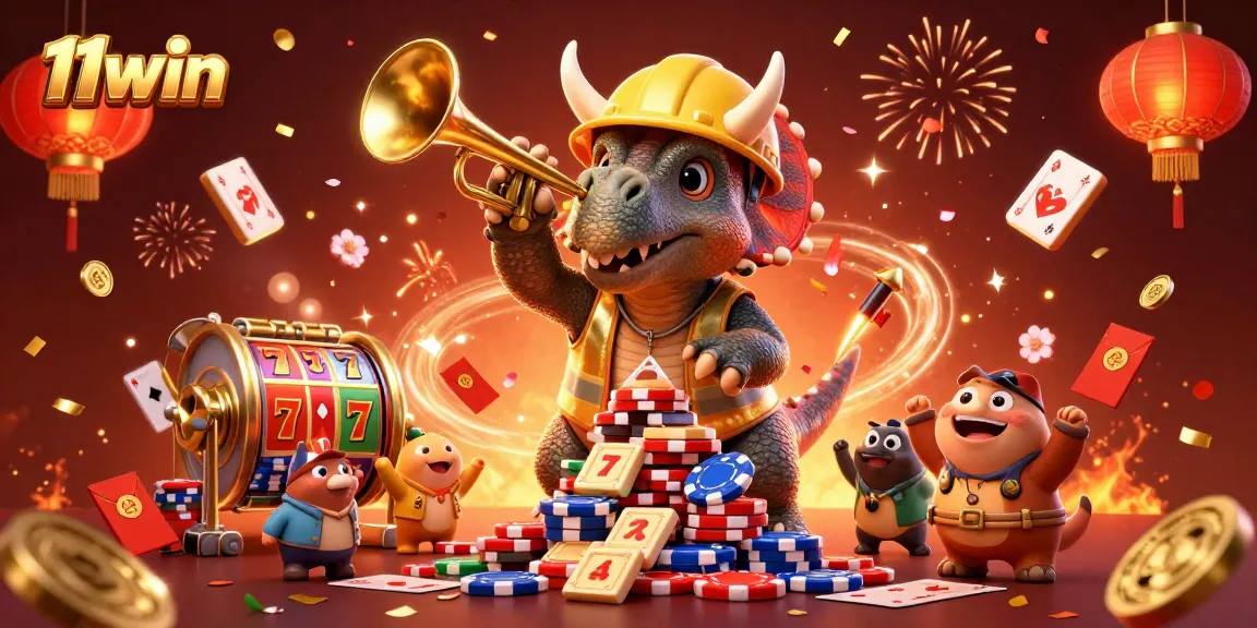 Celebrate wins at 11win with animated casino fun featuring dinosaur characters and vibrant elements.